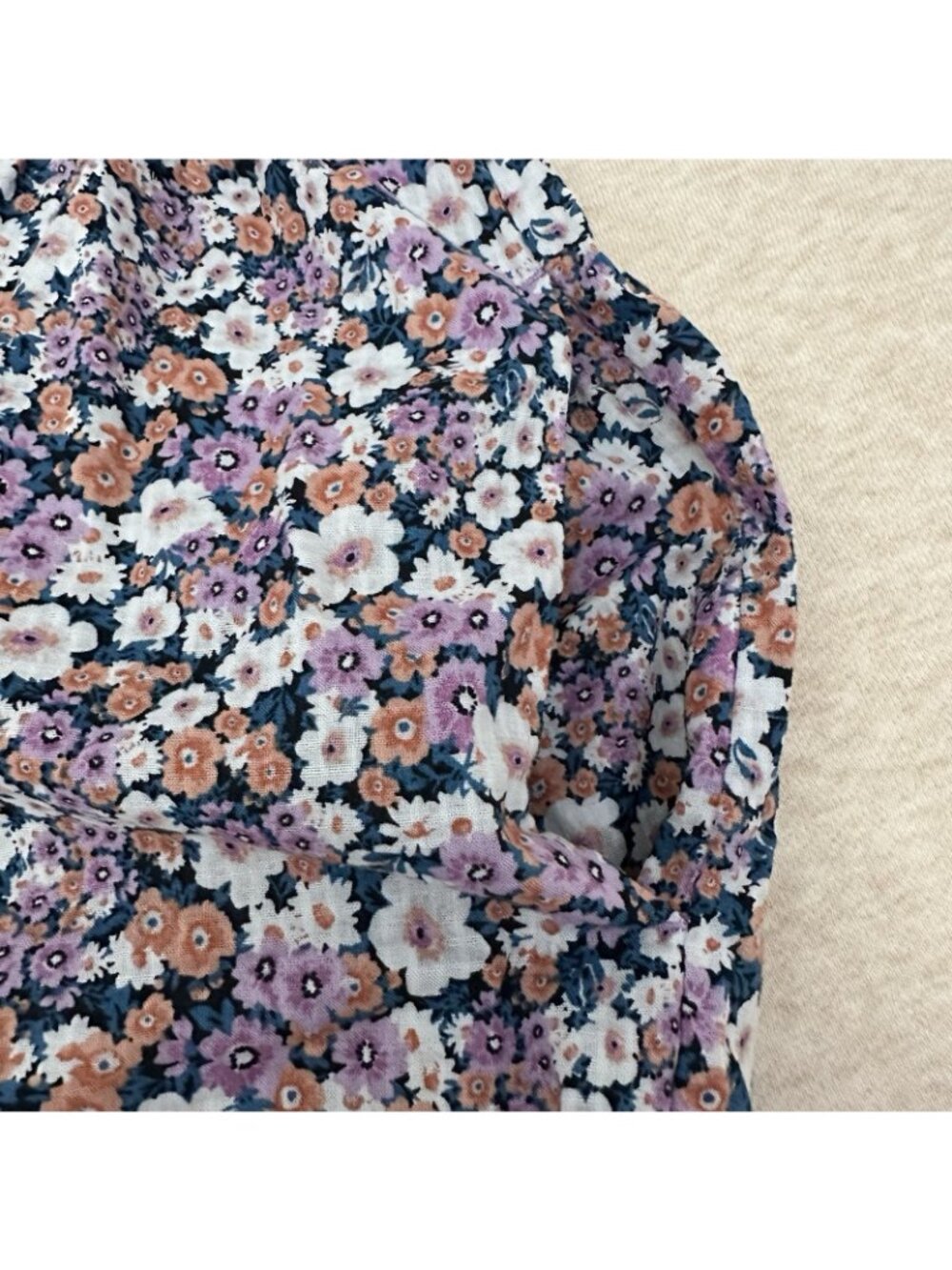 Uniqlo Floral Midi Dress Women’s Size S Cotton Pink Button Front Puff Sleeve - Picture 5 of 12